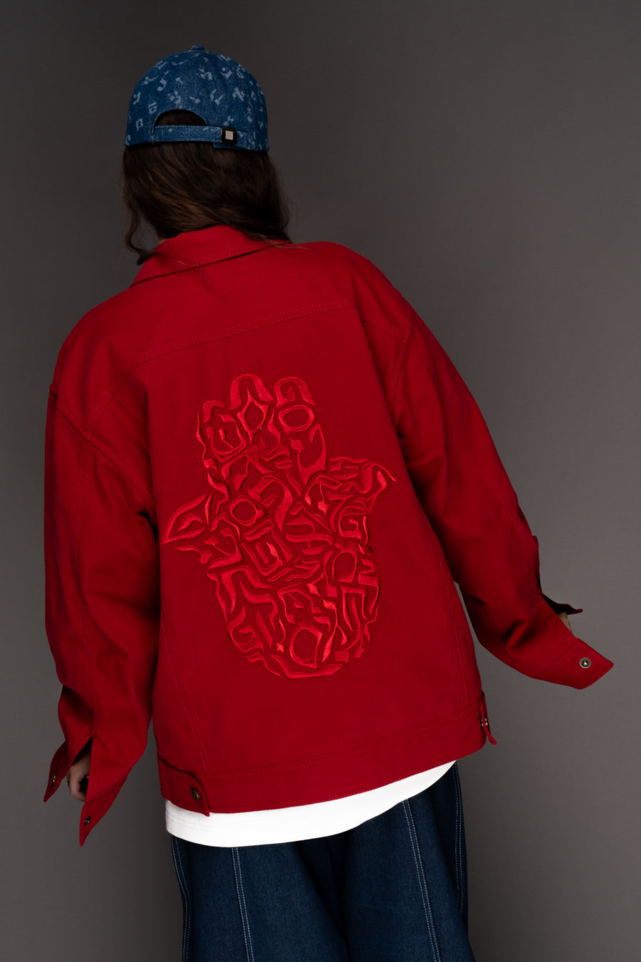 Denim Jacket Jerusalem — Hamsa Signature Edition — Women — Red | TEN