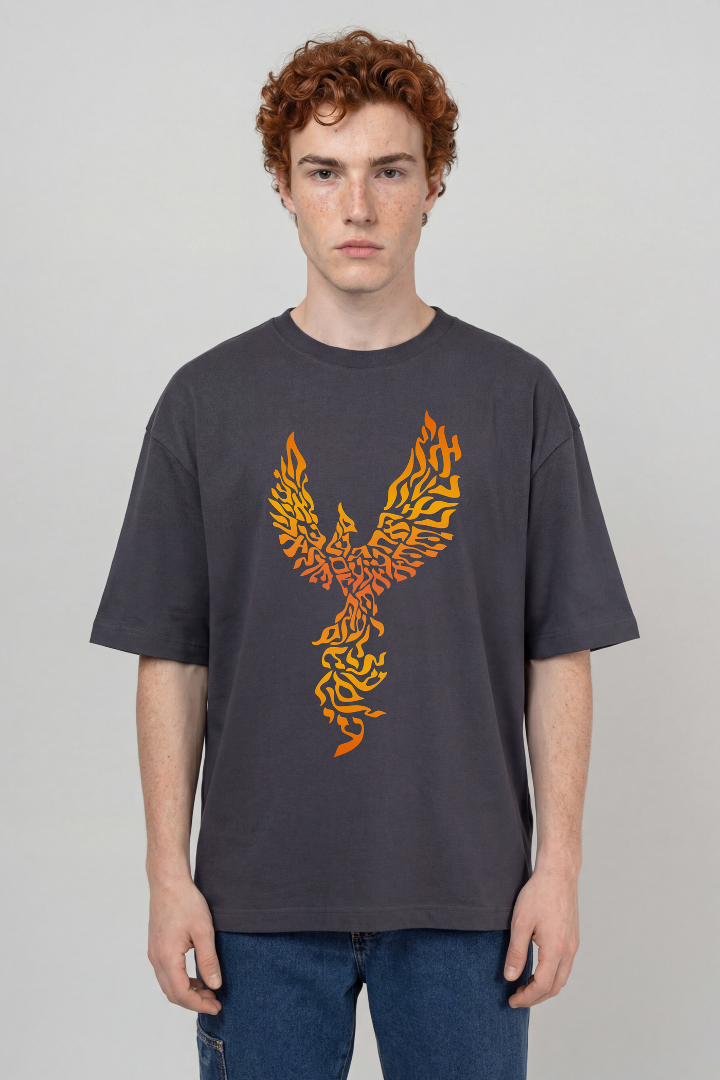 Men's Phoenix Hebrew Letter T-Shirt — Grey | TEN