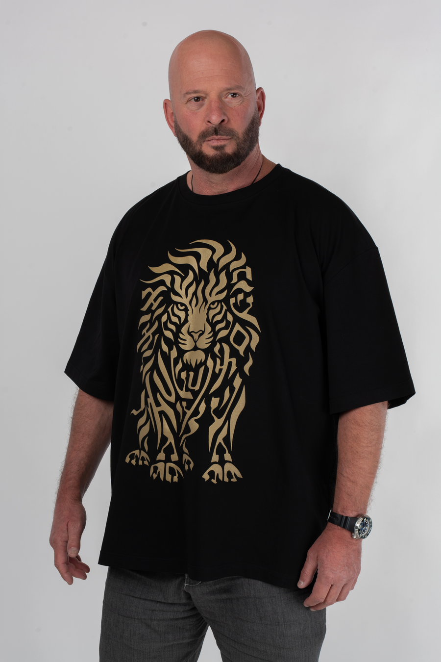 Men's Lion Spirit T-Shirt — Haifa Black with Gold Front | TEN