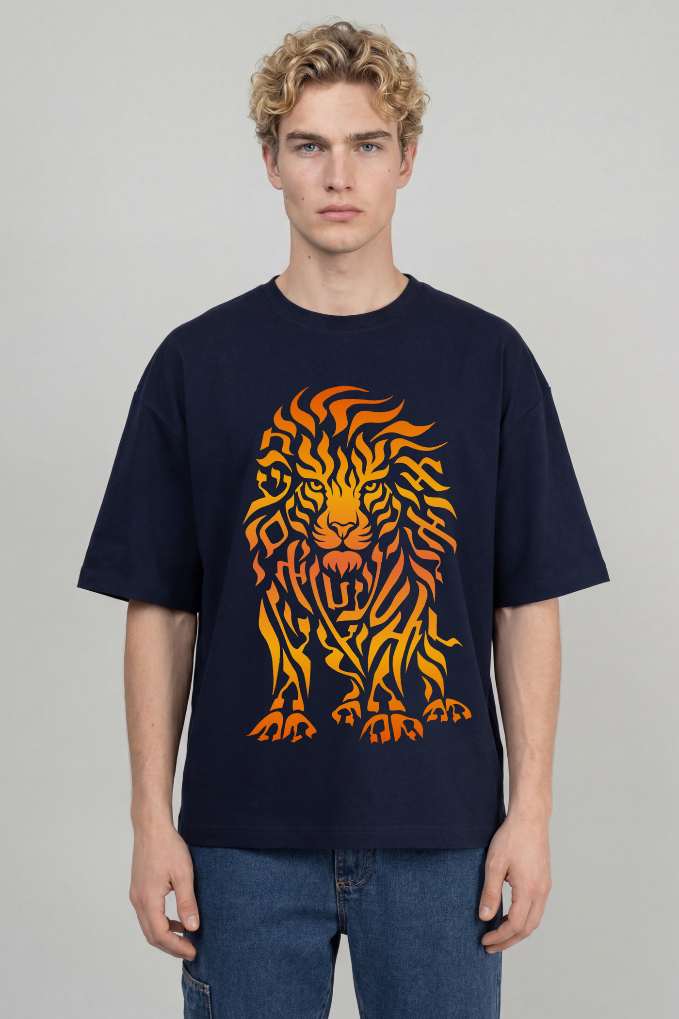 Men's Lion Spirit T-Shirt — Haifa Blue with Colorful Front | TEN