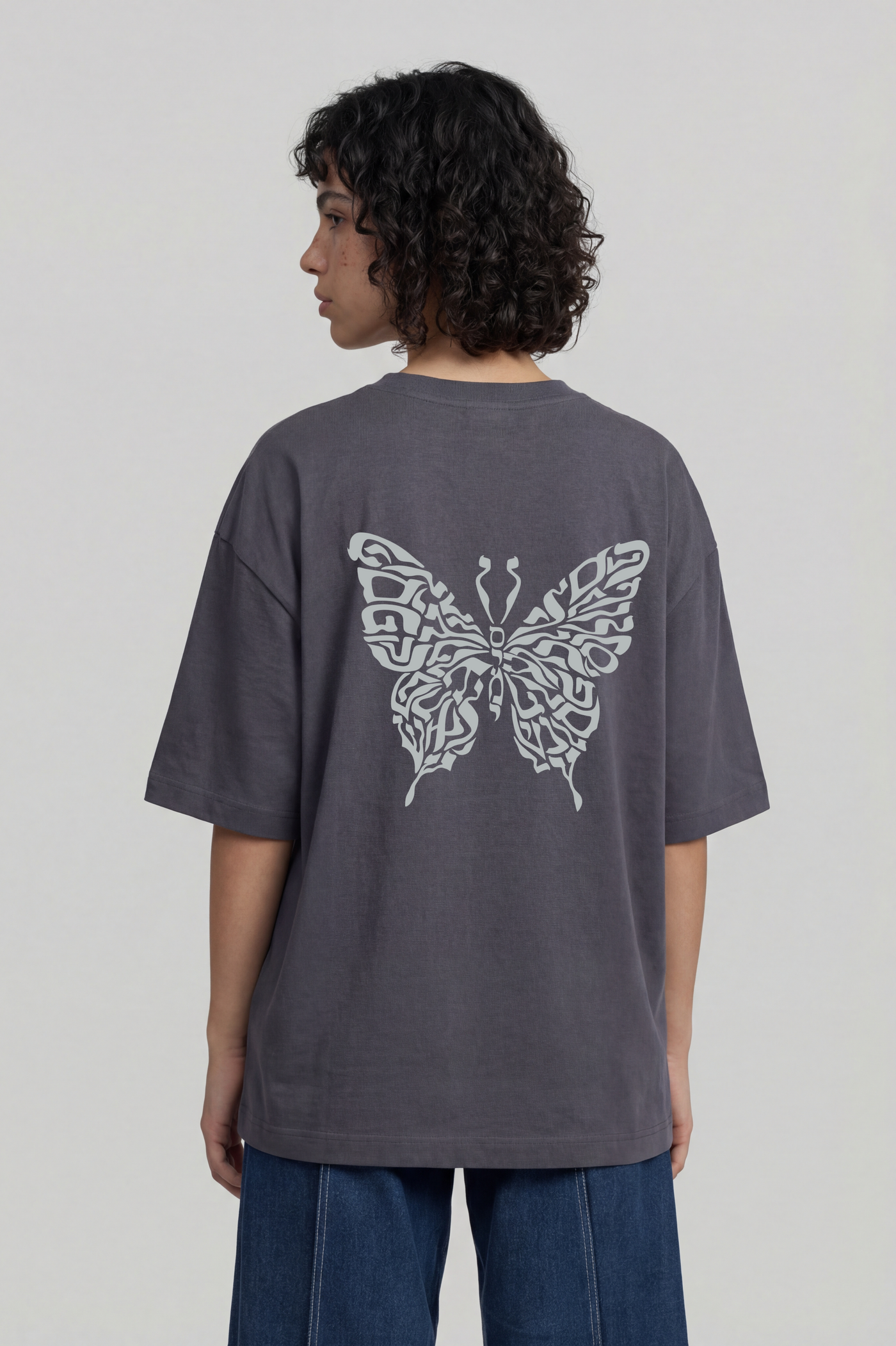 Women's Butterfly Hebrew Letter T-Shirt — Grey with Silver | TEN
