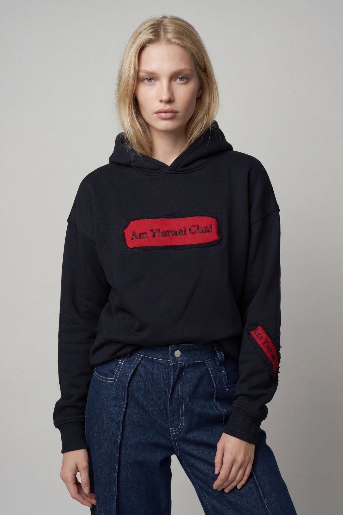 Women's Am Yisrael Chai Raw Patch Hoodie — Black | TEN