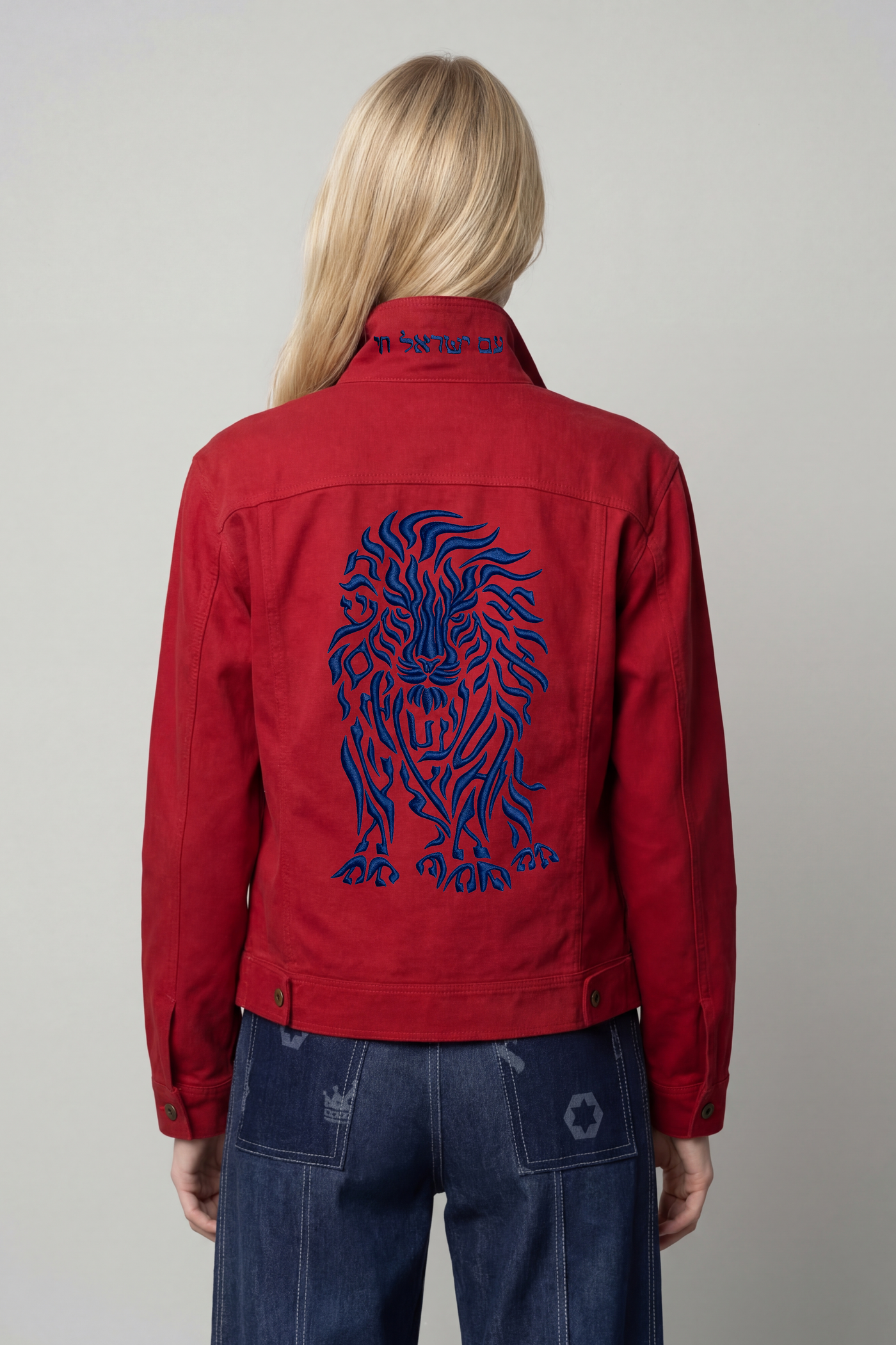 Women's Lion Spirit Meron Denim Jacket — Red with Blue | TEN