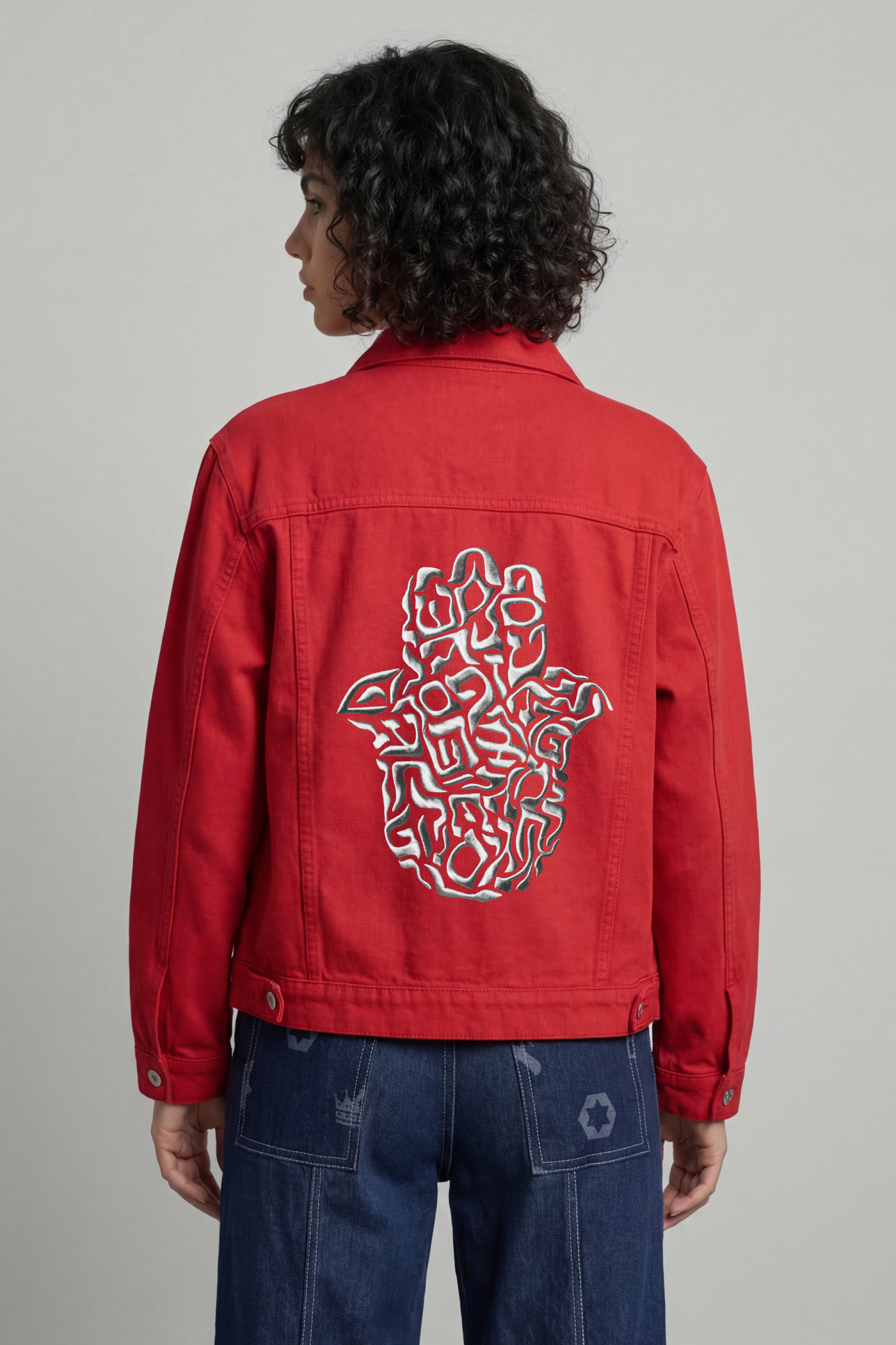 Denim Jacket Jerusalem — Hamsa Signature Edition — Women — Red with silver | TEN
