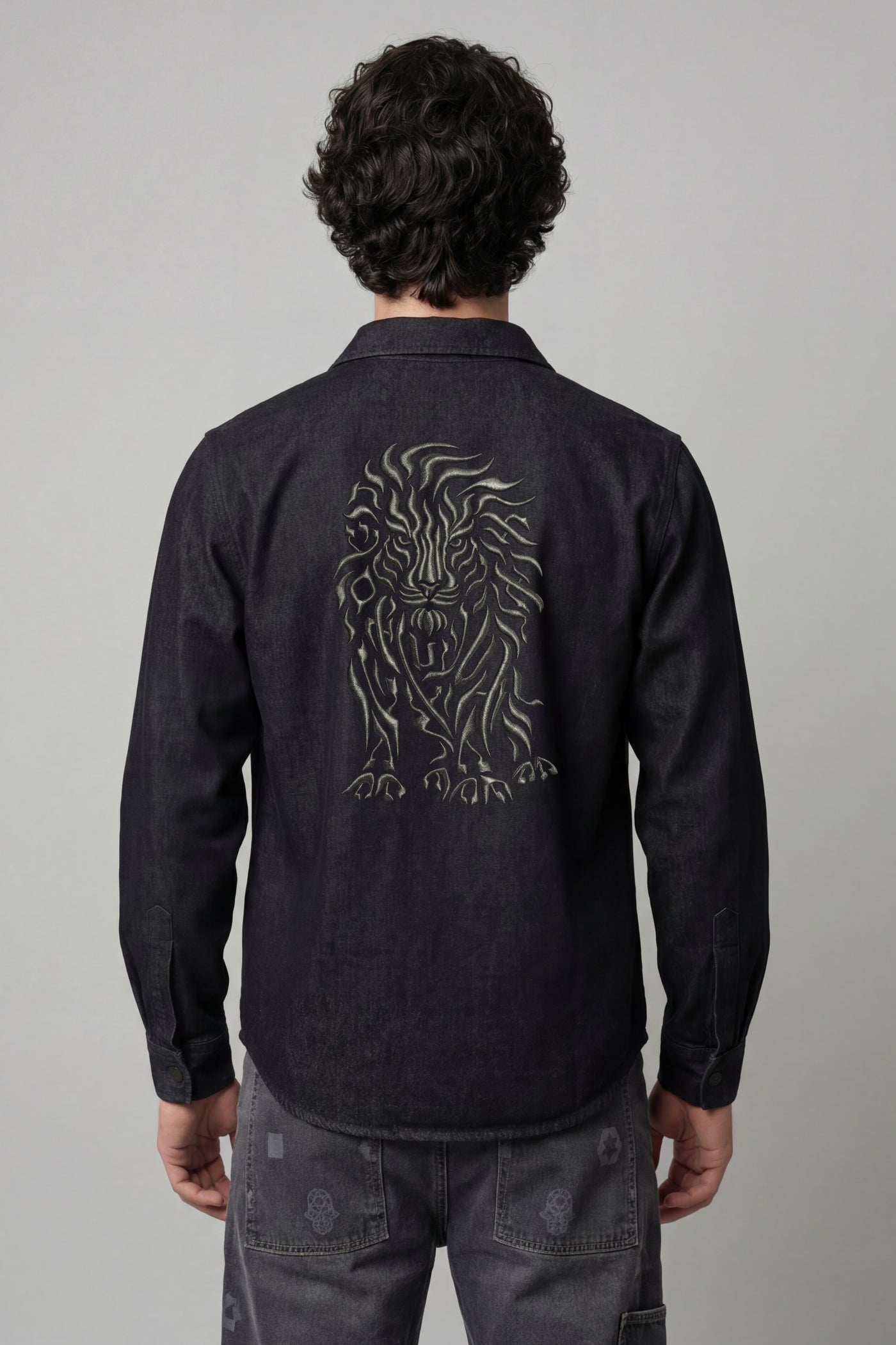 Men's Lion of Judah Denim Shirt — Black with Graphite | TEN