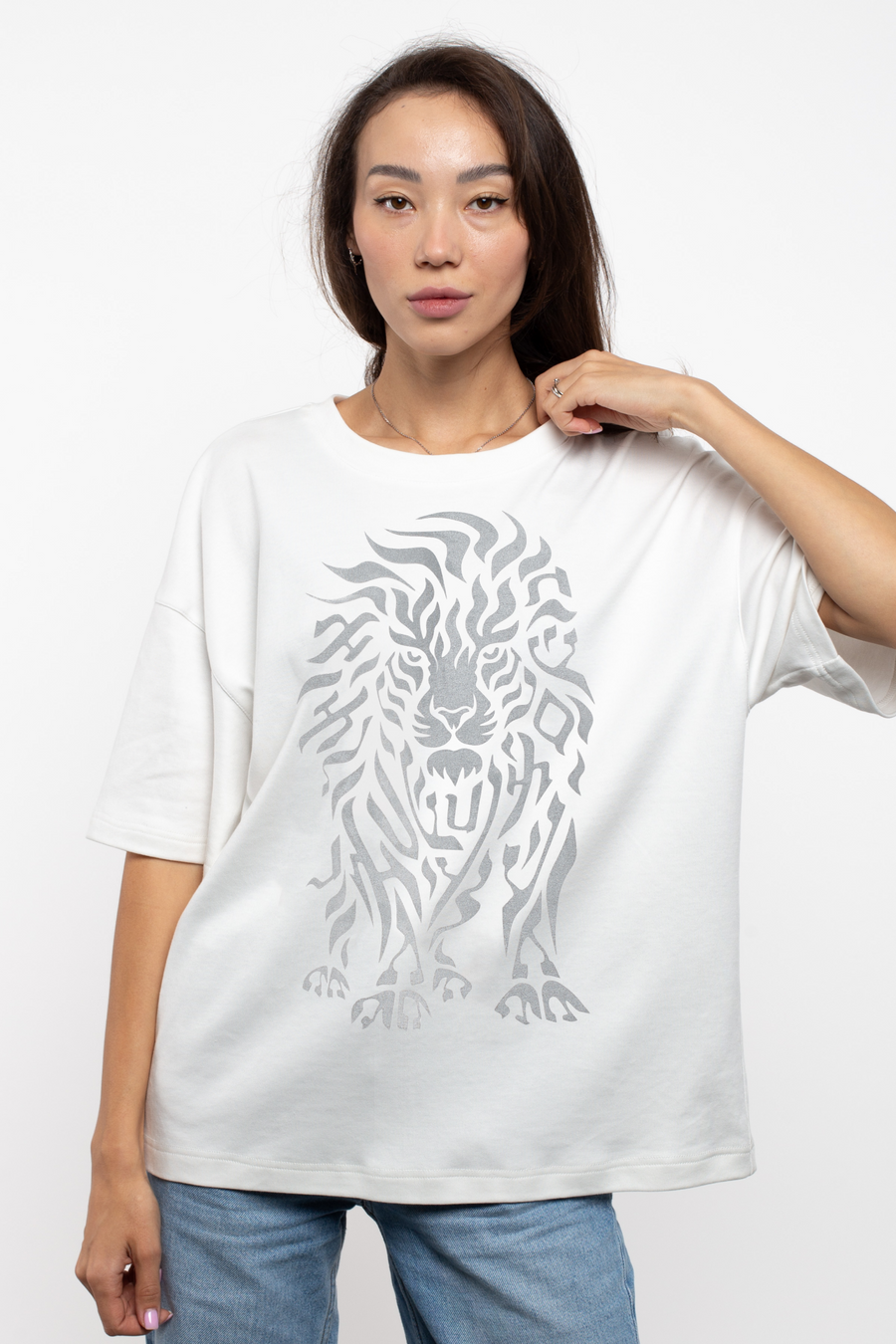 Women's Lion Spirit T-Shirt — Haifa White with Silver Front | TEN