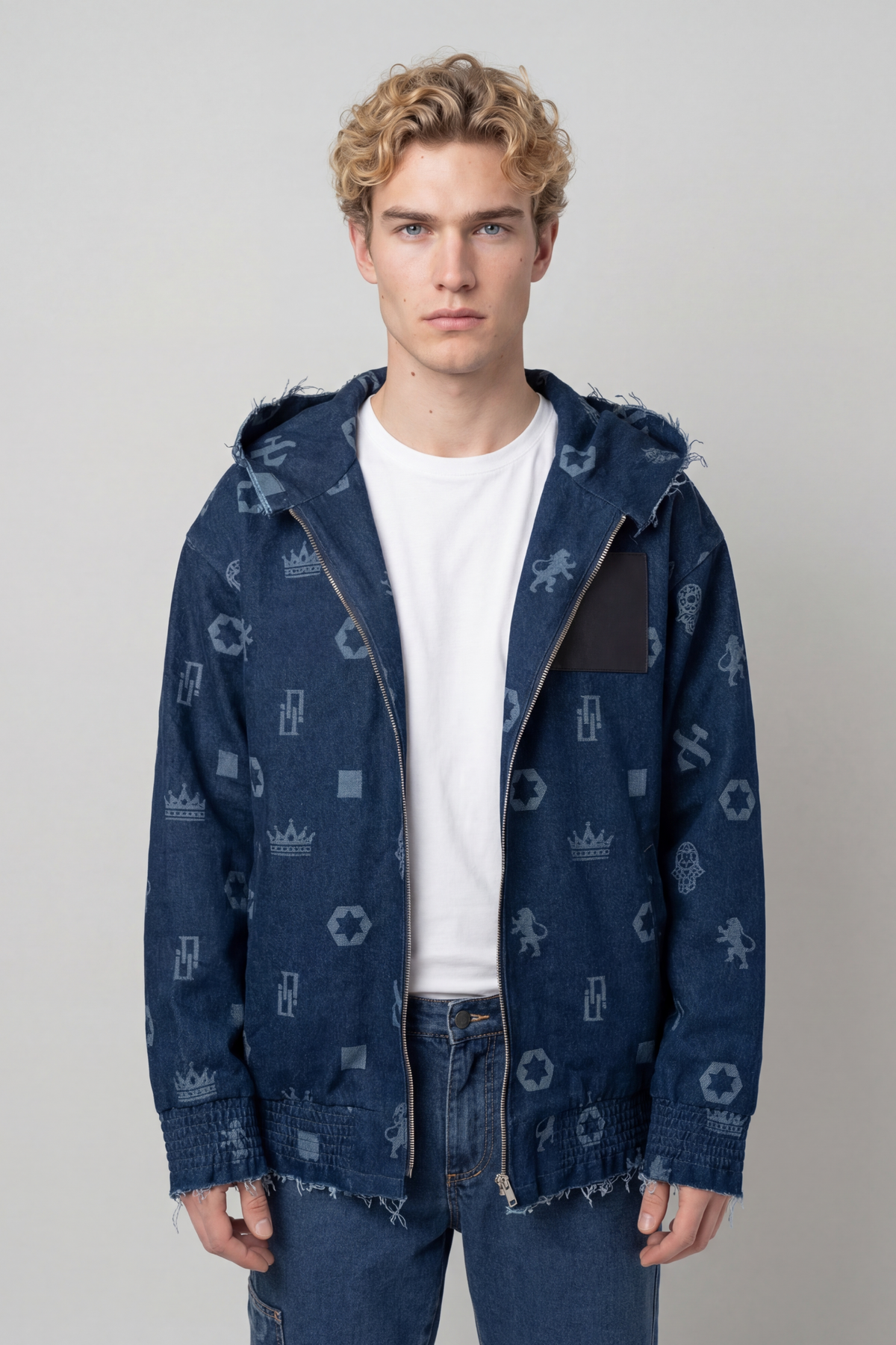 Zip-Up Denim Jacket Tavor — Signature Pattern — Men – DAVID Zip-Up Denim Jacket Tavor — Signature Pattern — Men – DAVID