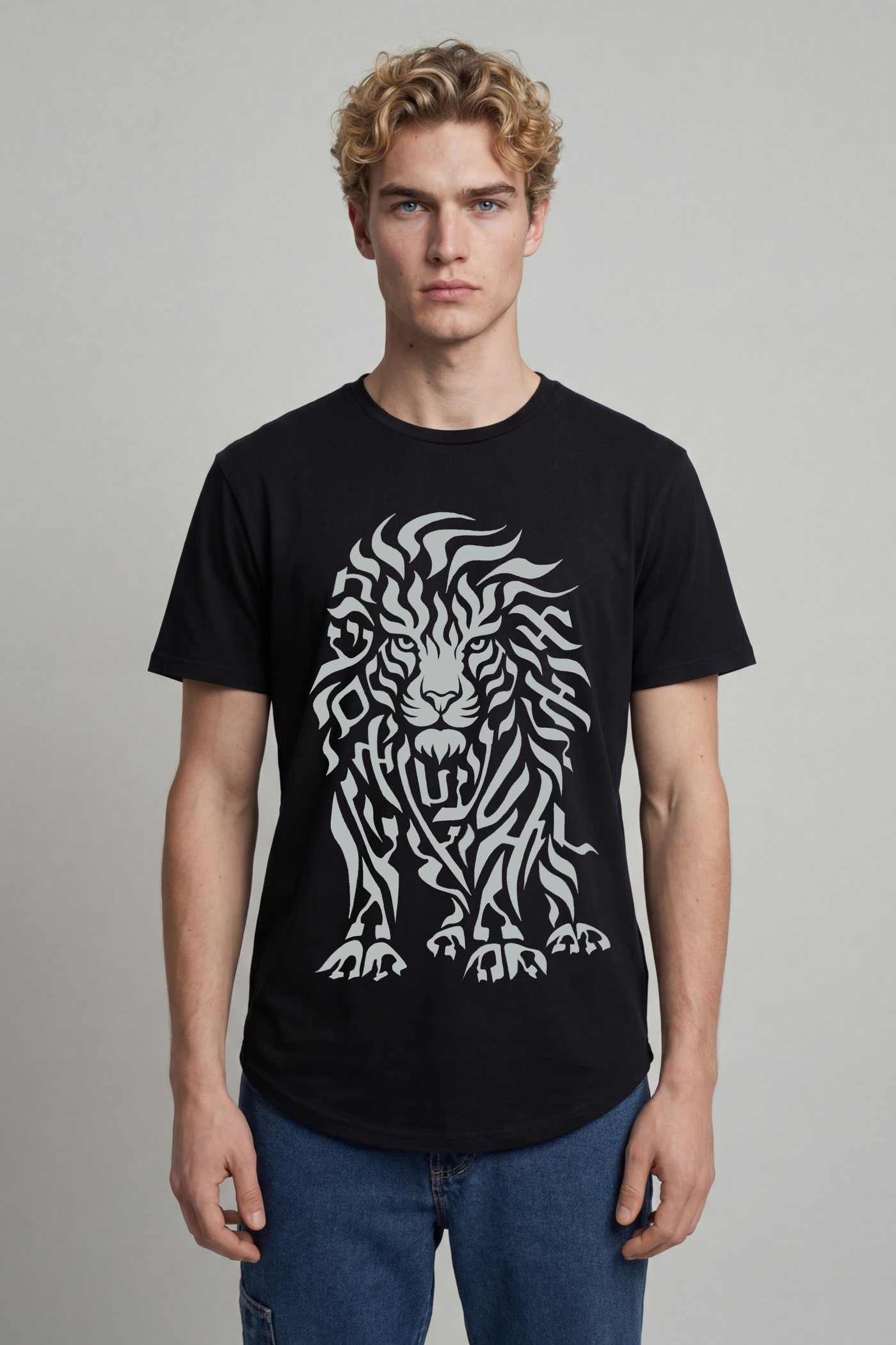 Men's Lion of Judah Hebrew Letter T-Shirt — Black with Silver | TEN