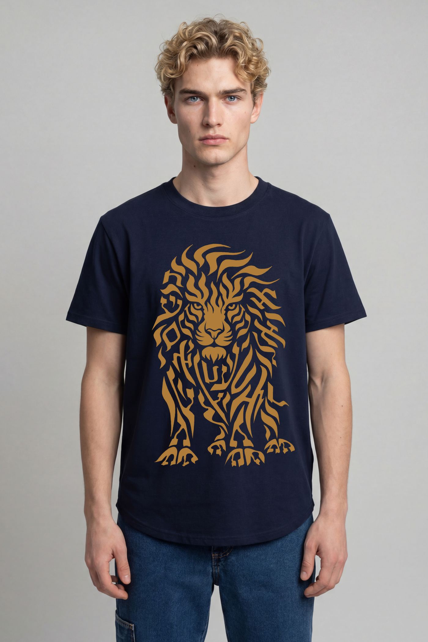Men's Lion Spirit T-Shirt — Tel-Aviv Blue with Gold Front | TEN